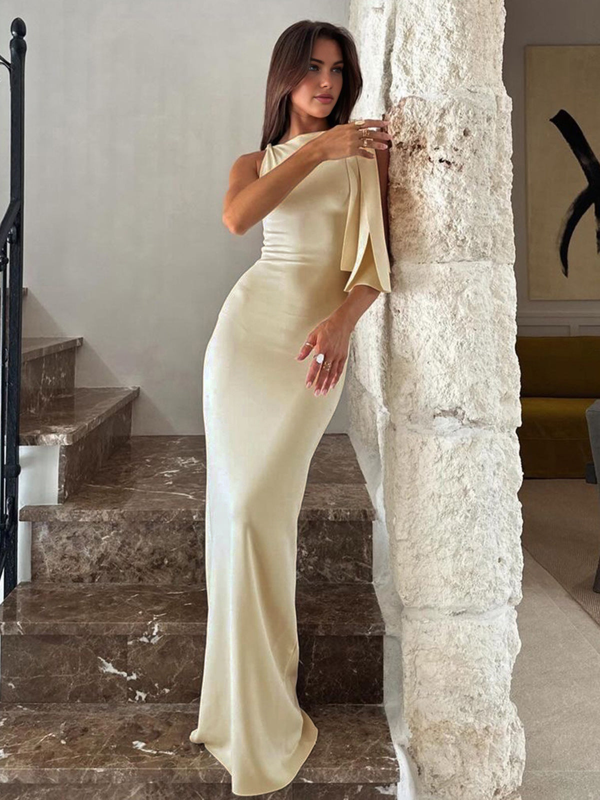 Women's One Shoulder Maxi Dress Floor Length