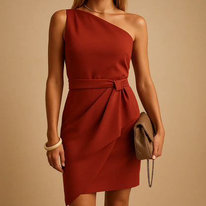 Women's One Shoulder Evening Dress Draped Waist