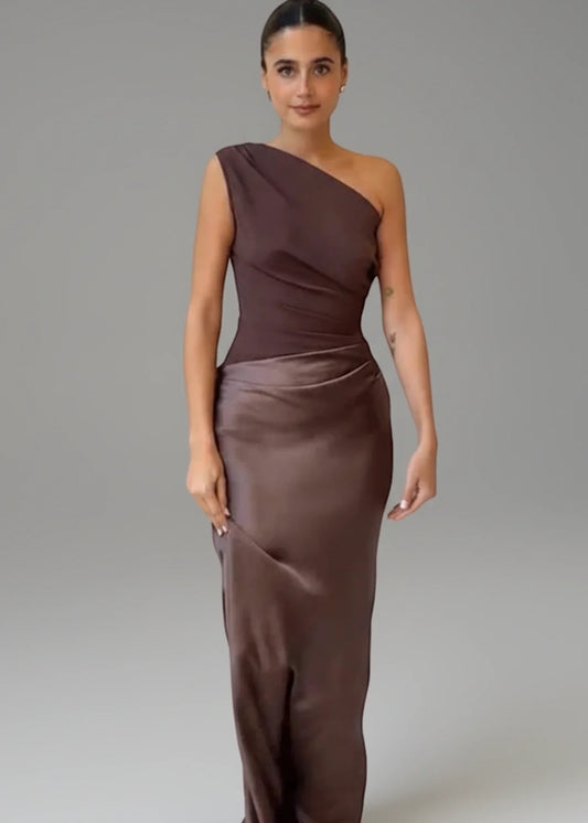 Women's One Shoulder Maxi Evening Dress - Fashinoza