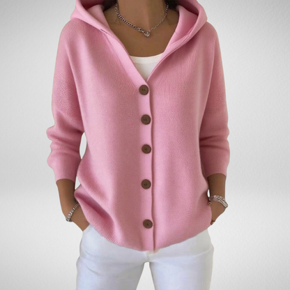 Button-Up Hooded Knit Cardigan