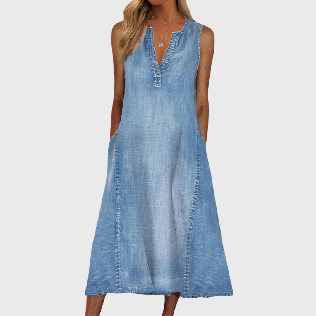 Women's Denim Flowy Casual Dress - Fashinoza