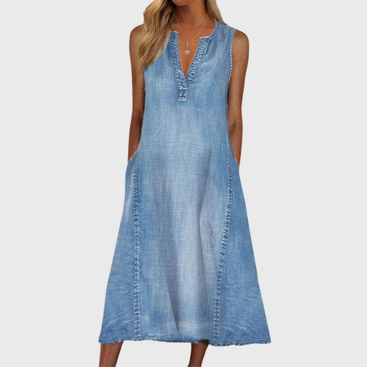 Women's Denim Flowy Casual Dress - Fashinoza