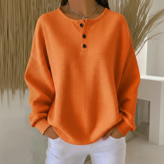 Women's Oversized Henley Pullover - Fashinoza