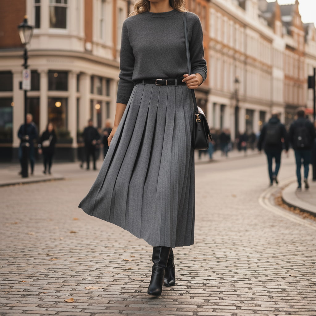 Ava | Women’s Spring Pleated Belted Midi Skirt
