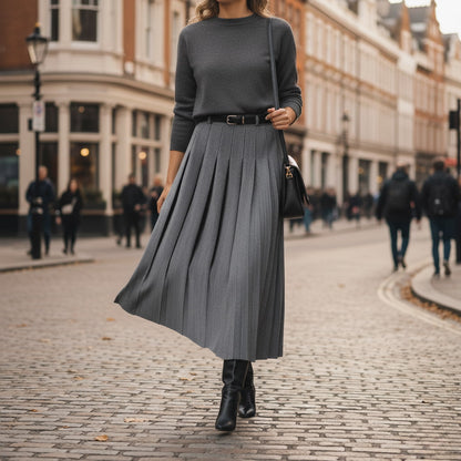 Ava | Women’s Spring Pleated Belted Midi Skirt