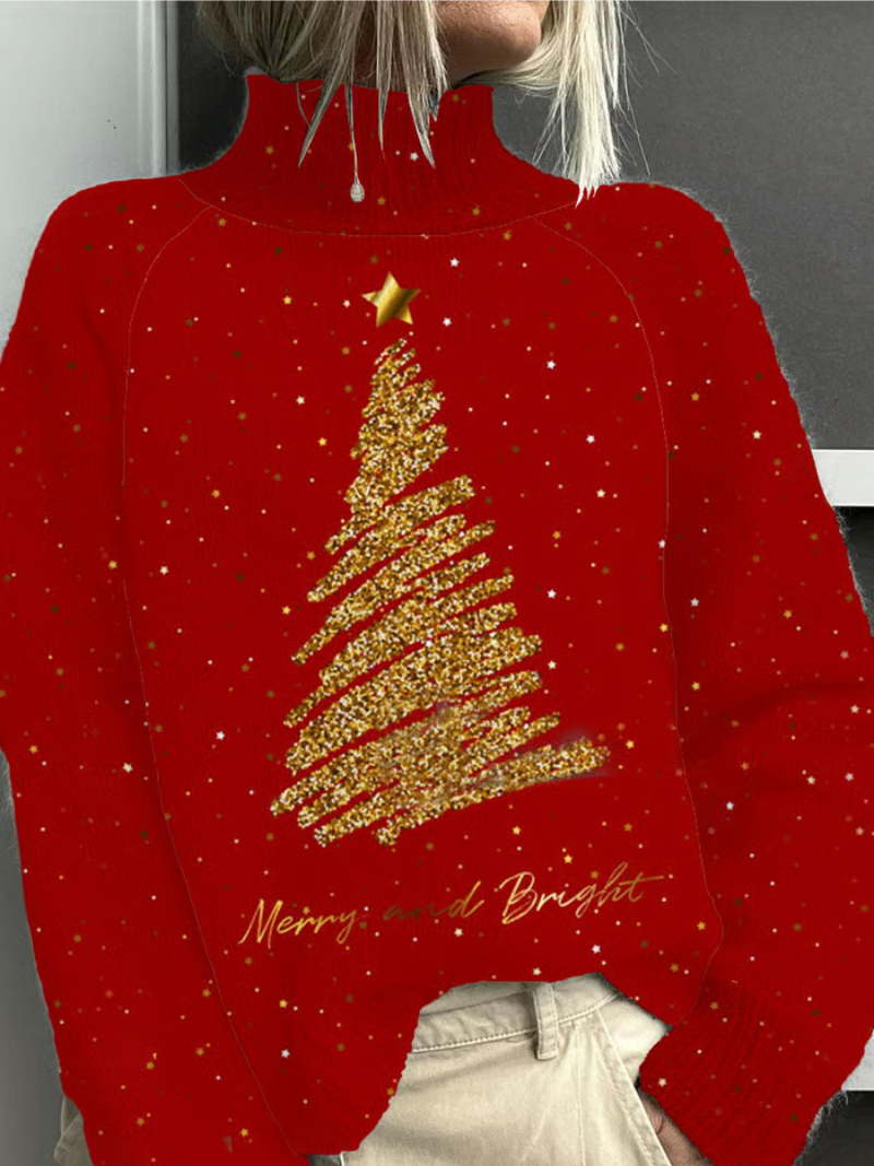 Elegant Christmas Sweater Cozy Crew Neck Red - Fashinoza