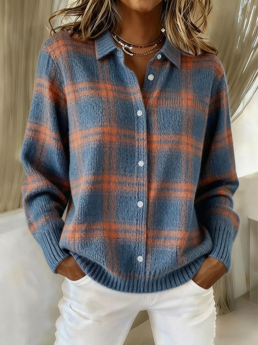 Women's Soft Checkered Blouse - Fashinoza