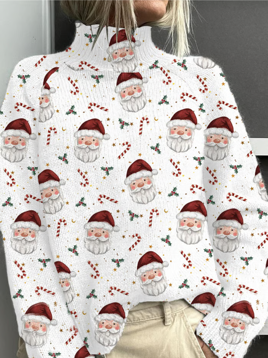 Christmas Sweater Santa Print - Fashinoza