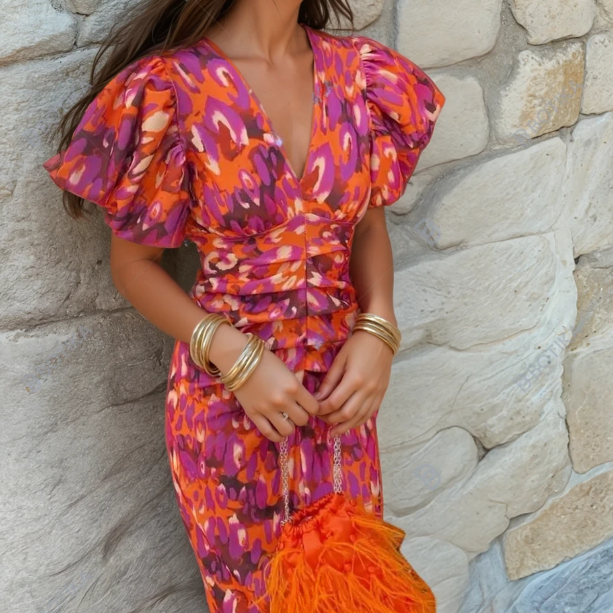 Women's Printed Wedding Guest Dress - Fashinoza