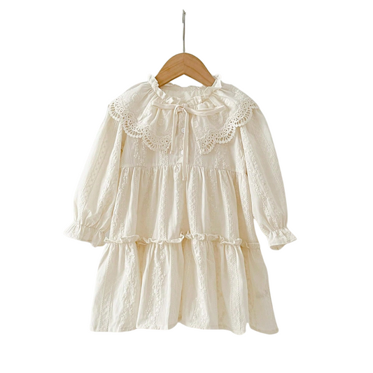 Girls Vintage Lace Collar Dress Long Sleeves - Fashinoza