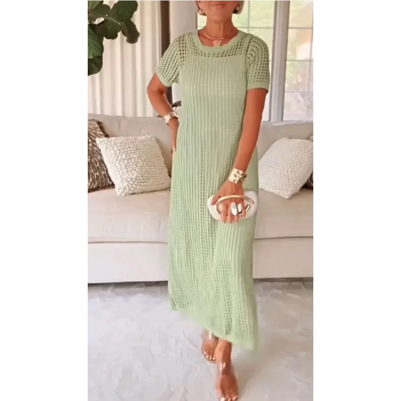 Sheer Knit Evening Maxi Gown