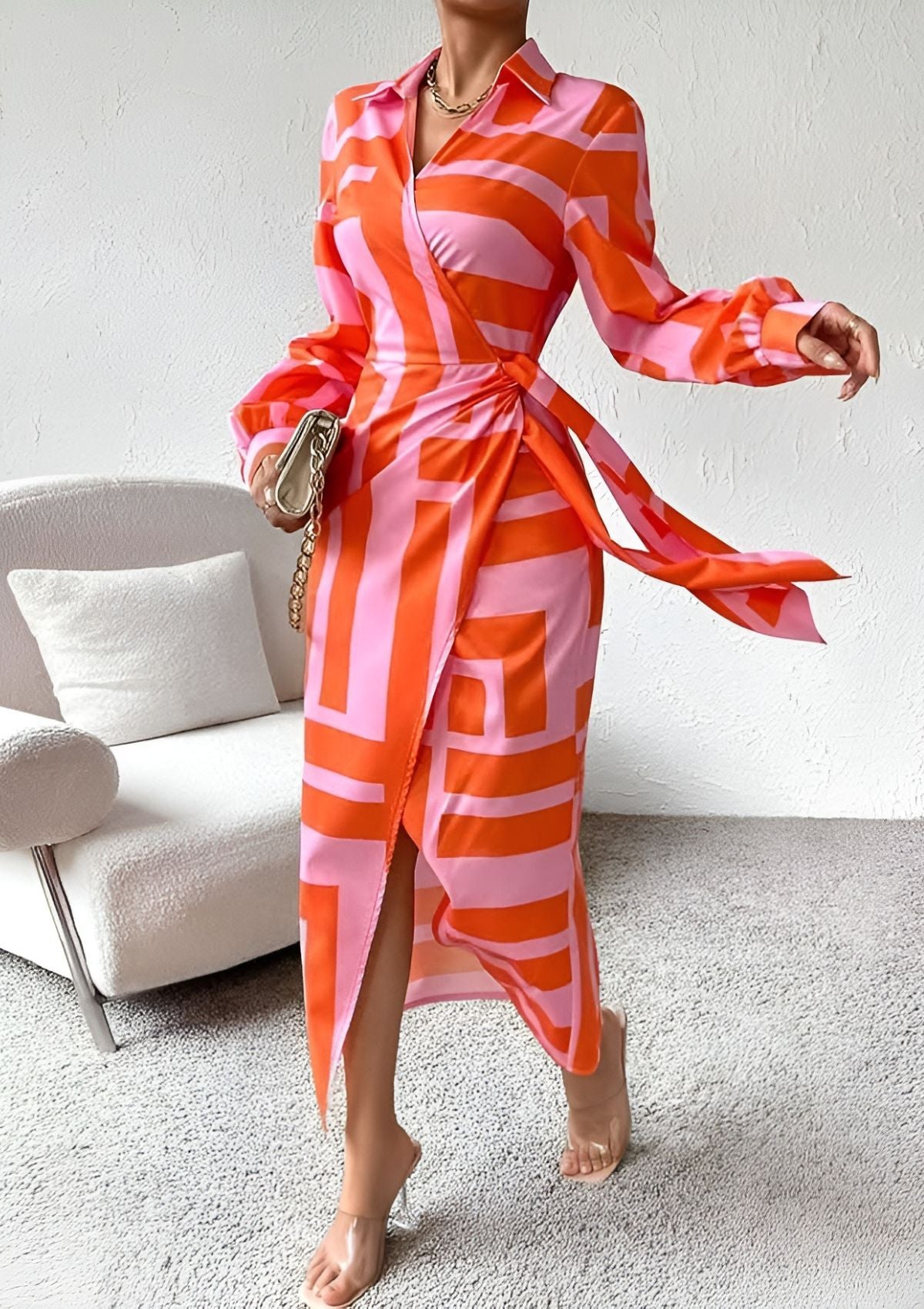 Women's Striped Wrap Dress - 
Fashinoza