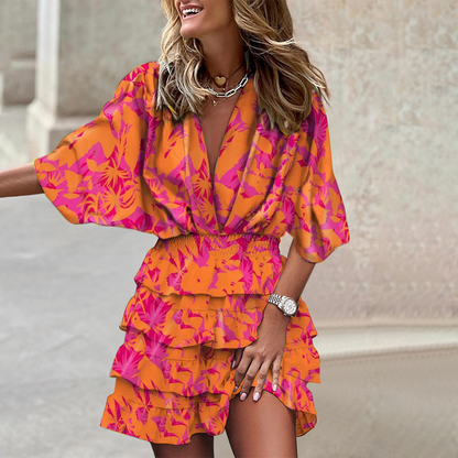 Women's V-Neck Mini Geometric Print Dress