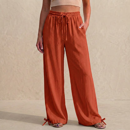 Women's Relaxed Fit Wide Leg Trousers Drawstring Ankle Tie