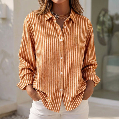 Men's Relaxed Fit Striped Button-Up Shirt Classic Collar