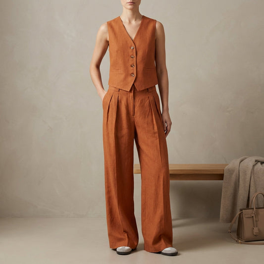 Linen Vest And Trousers Set - 
Fashinoza
