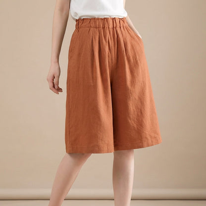 Women's Relaxed Fit Wide Leg Shorts Cotton Elastic Waist Pockets