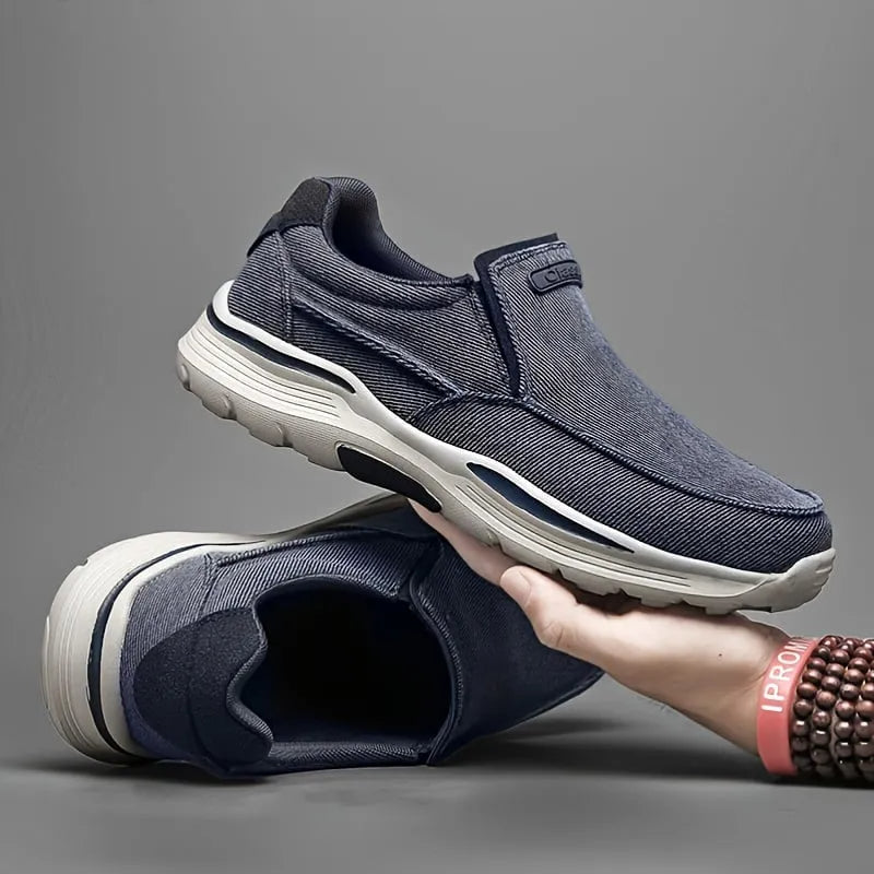 Orthopedic Walking Shoes for Men Canvas and Leather Sneakers with Arch Support