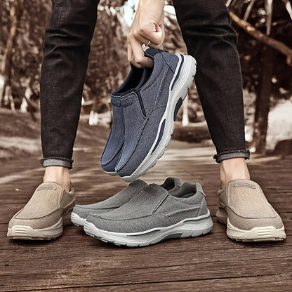 Orthopedic Walking Shoes for Men Canvas and Leather Sneakers with Arch Support