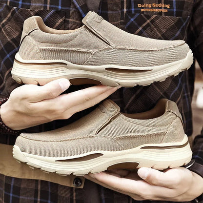 Orthopedic Walking Shoes for Men Canvas and Leather Sneakers with Arch Support