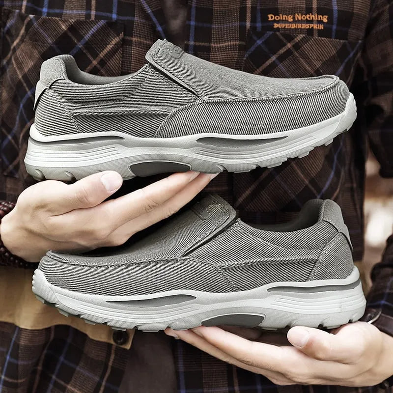 Orthopedic Walking Shoes for Men Canvas and Leather Sneakers with Arch Support
