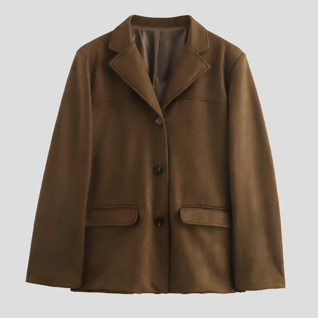 Women's Brown Suede Trench Coat Wide Lapel - Fashinoza