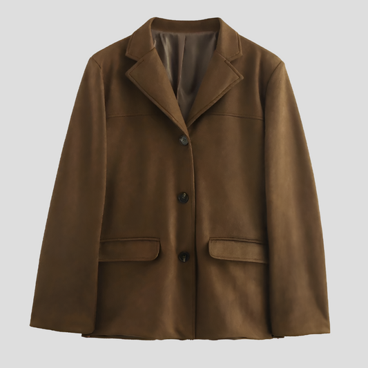Women's Brown Suede Trench Coat Wide Lapel - Fashinoza