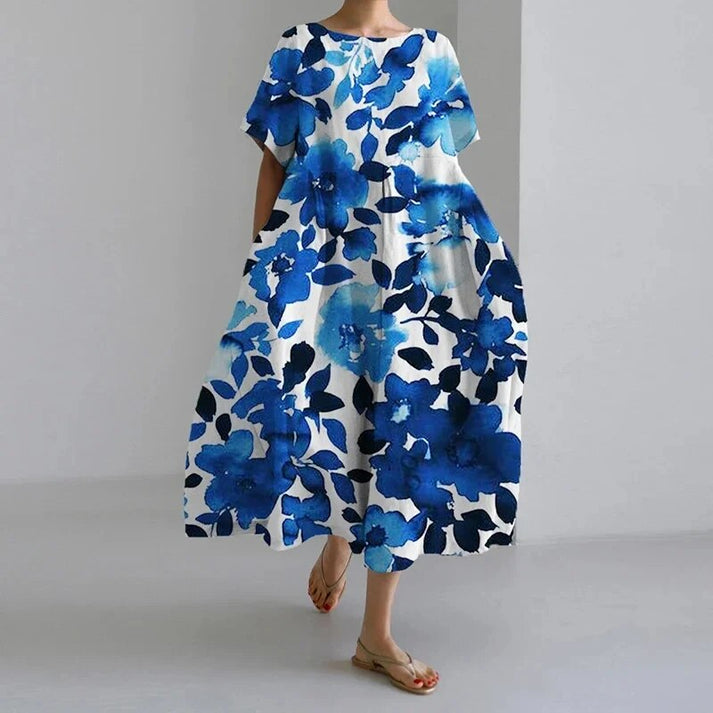 Women's Short Sleeve Printed Midi Dress