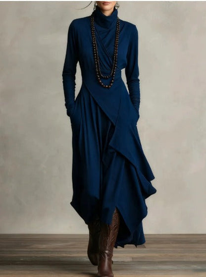 Wrap Turtleneck Midi Dress