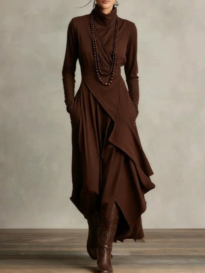 Wrap Turtleneck Midi Dress