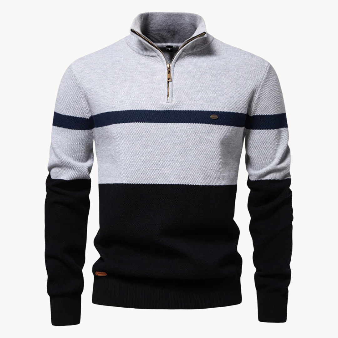 Men's Color Block Quarter-Zip Sweater Soft Casual Grey