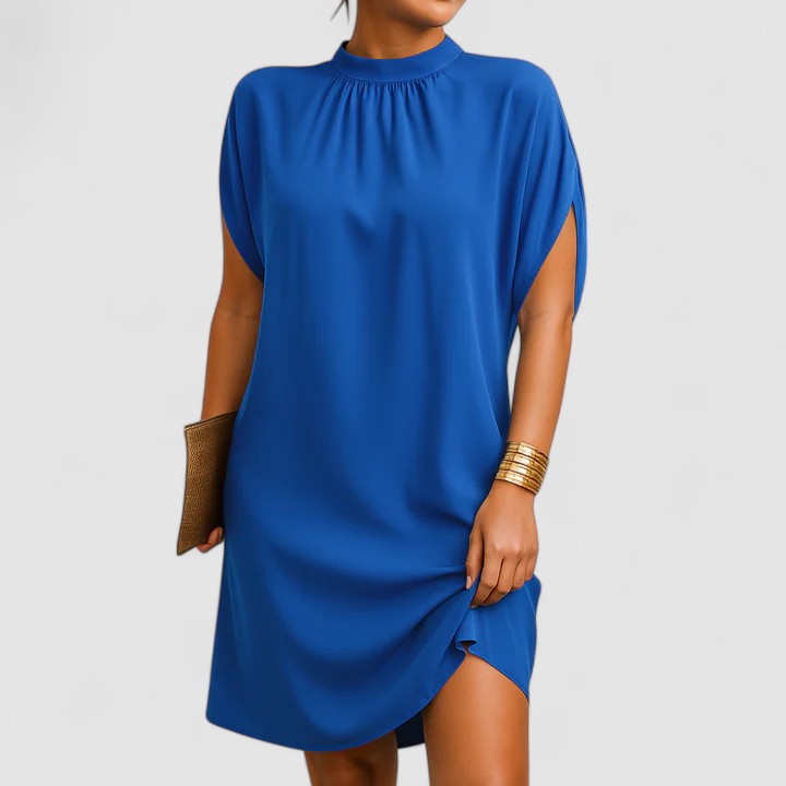 Women's Batwing Midi Dress Mock Neck Split Sleeve