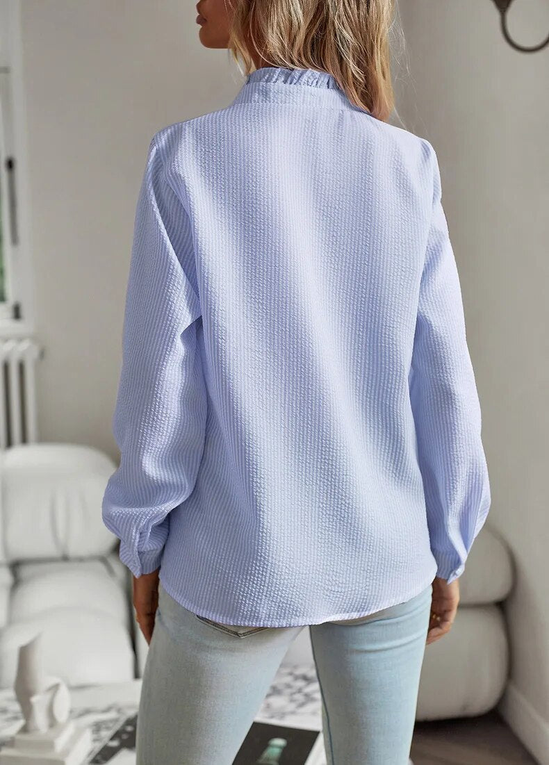 Women's Button Front Ruffle Blouse