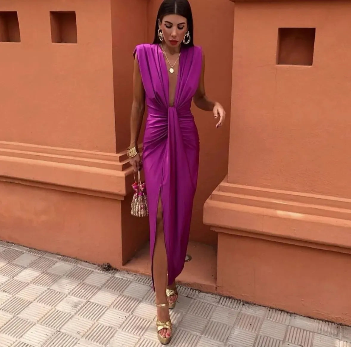 Women's Soft Pleated Midi Dress