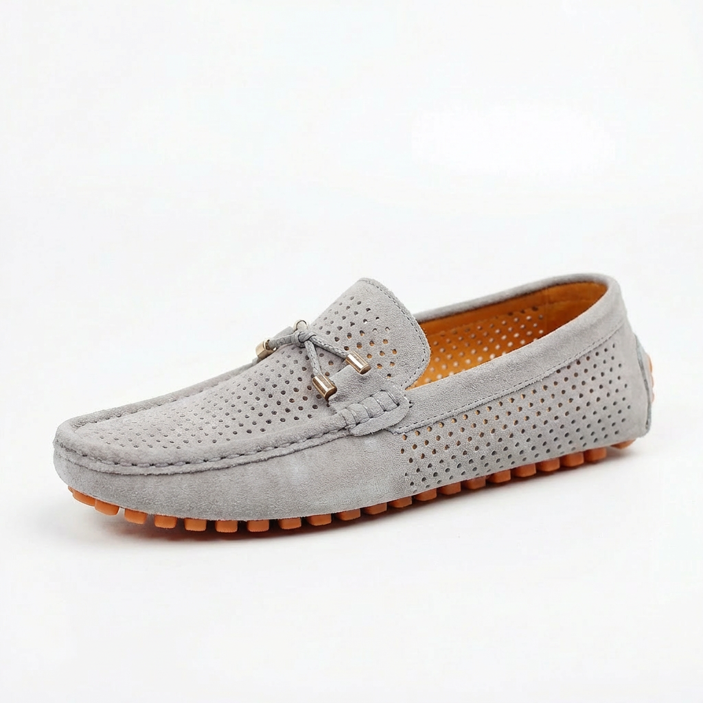 Men’s Casual Suede Loafers Genuine Leather Slip-On Driving Shoes with Contrast Stitching