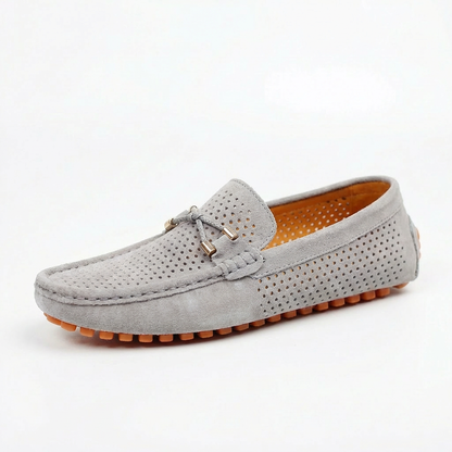 Men’s Casual Suede Loafers Genuine Leather Slip-On Driving Shoes with Contrast Stitching