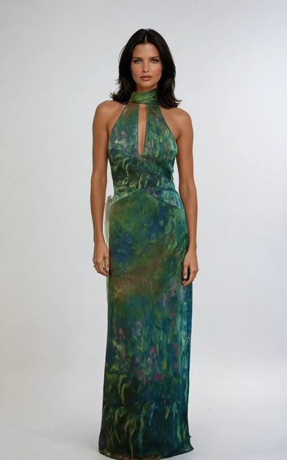 Women's Painterly Maxi Dress Elegant Floral - 
Fashinoza