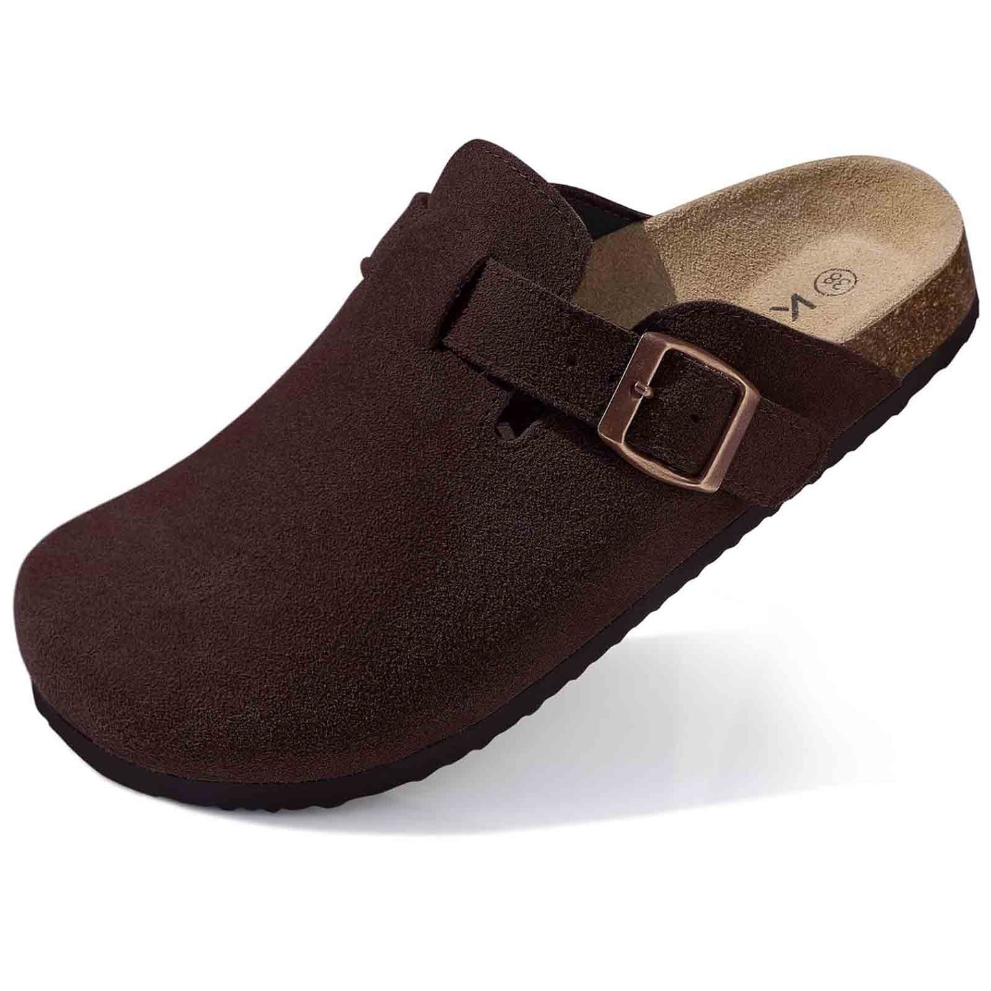 Women's Faux Suede Mules Cork Sole Clogs with Adjustable Buckle Strap