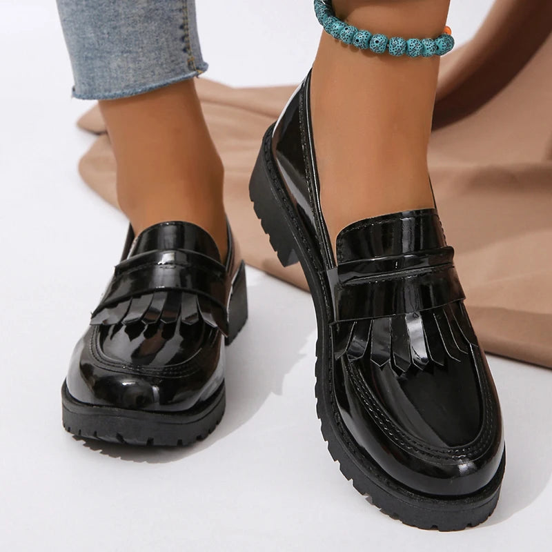 Women's Patent Leather Loafers Comfortable - 
Fashinoza