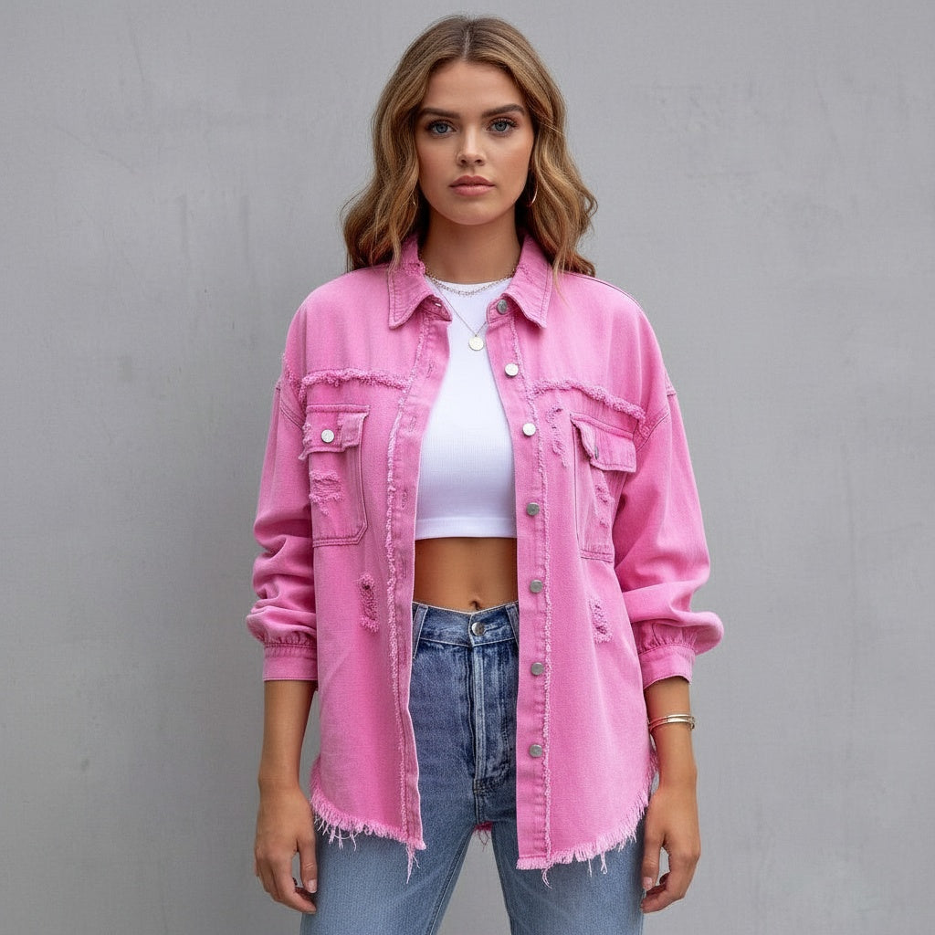 Maria | Women’s Distressed Denim Shirt Jacket
