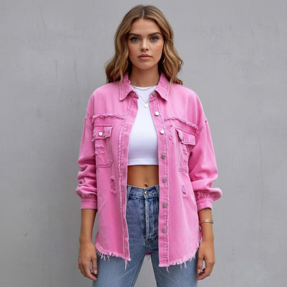 Maria | Women’s Distressed Denim Shirt Jacket