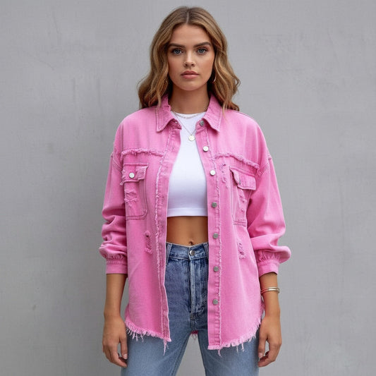 Maria | Women’s Distressed Denim Shirt Jacket