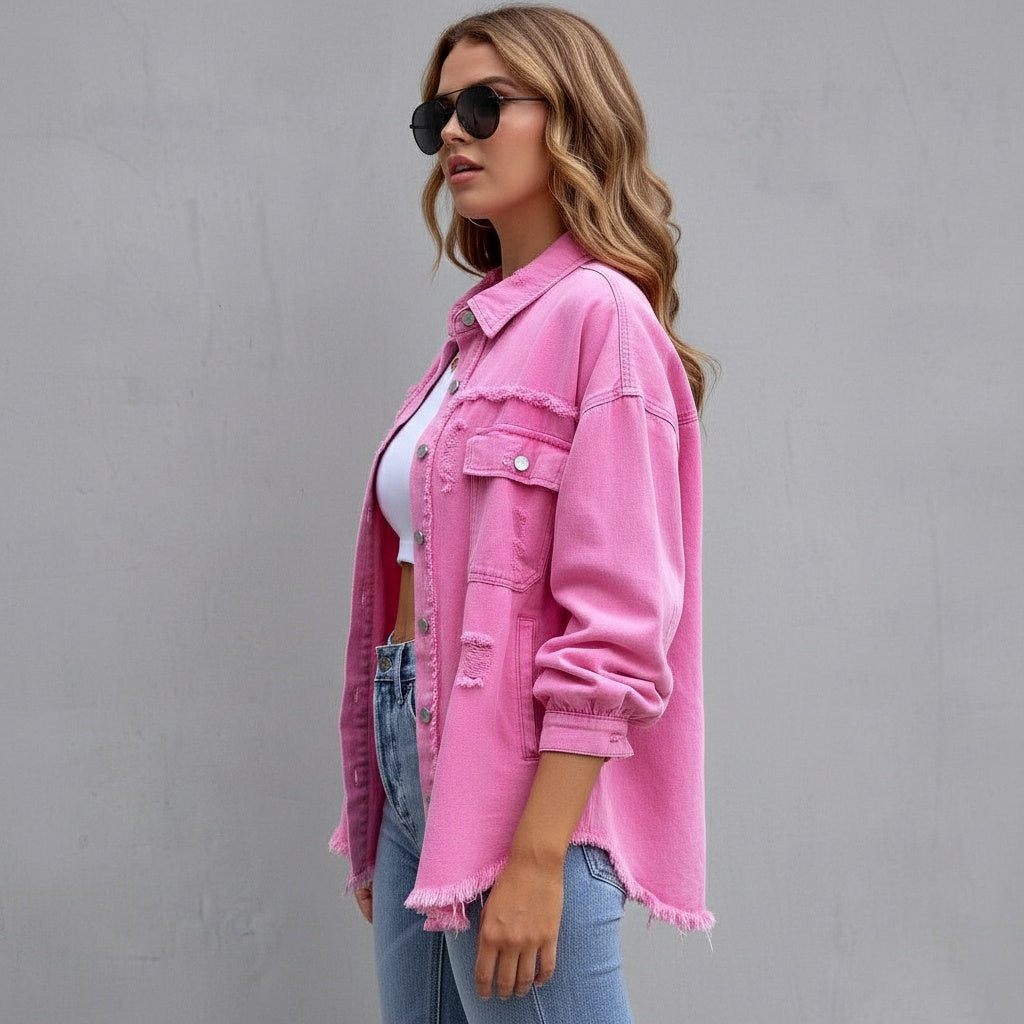 Maria | Women’s Distressed Denim Shirt Jacket