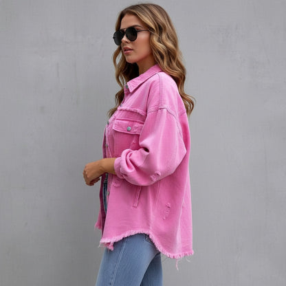 Maria | Women’s Distressed Denim Shirt Jacket