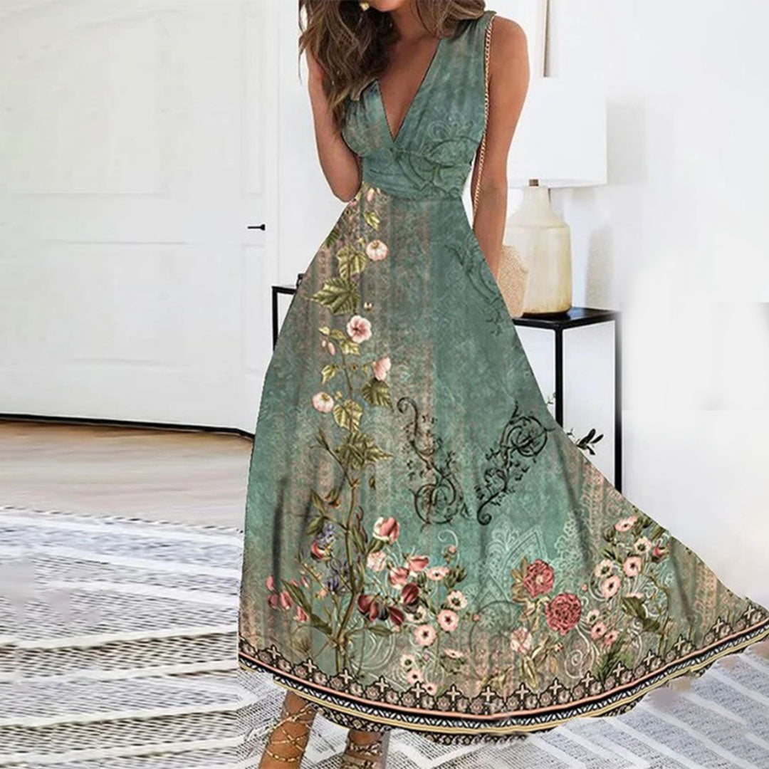 Floral V-Neck Flowing Spring Dress