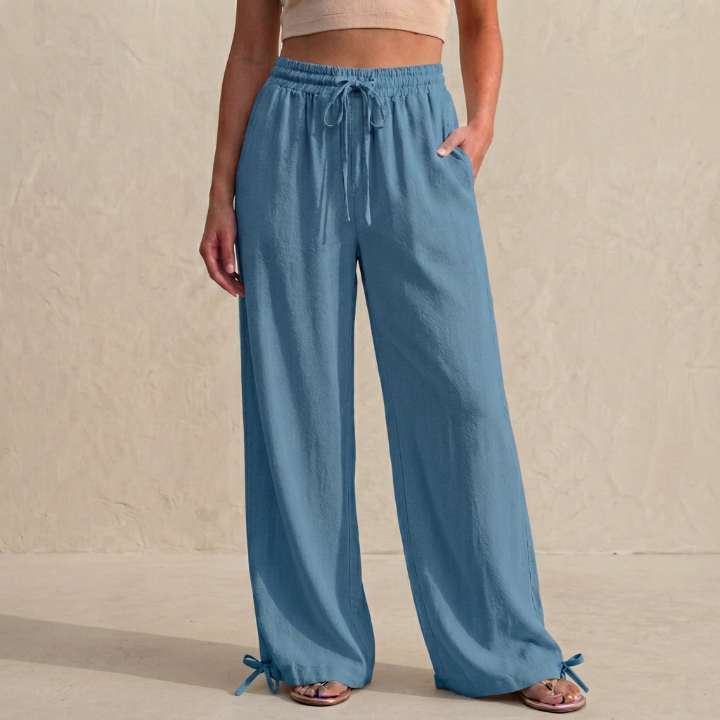 Women's Relaxed Fit Wide Leg Trousers Drawstring Ankle Tie
