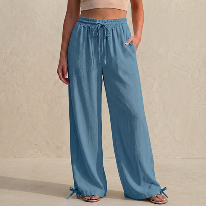 Women's Relaxed Fit Wide Leg Trousers Drawstring Ankle Tie