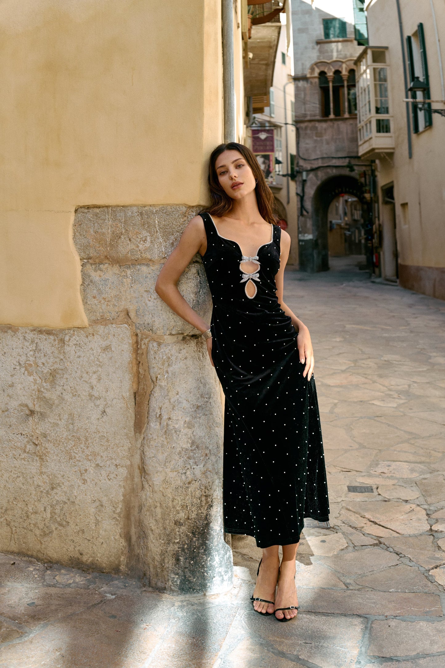 Embellished Velvet Cutout Evening Gown