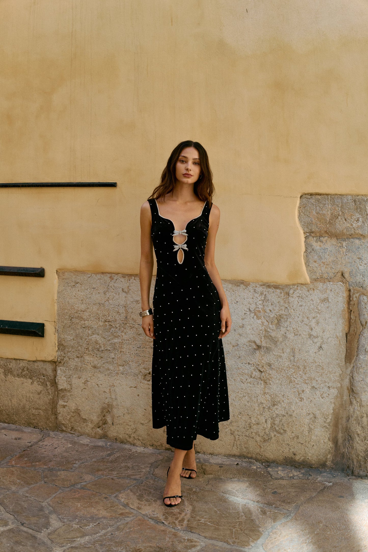 Embellished Velvet Cutout Evening Gown