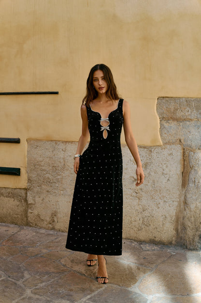 Embellished Velvet Cutout Evening Gown